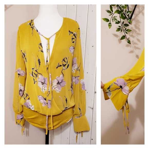 Mod Ref Tops - MOD REF | FLOWERED BLOUSE WITH BODYSUIT TIE